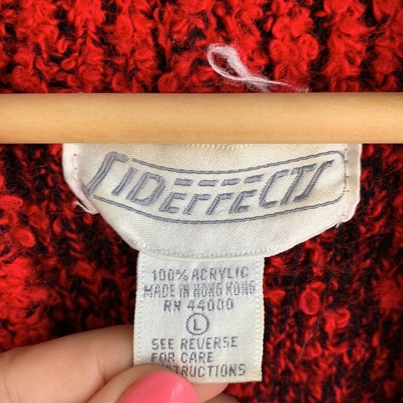 Side Effects Acrylic Vintage Red Open Front Red Knit Cardigan Sweater sz L - Picture 5 of 6